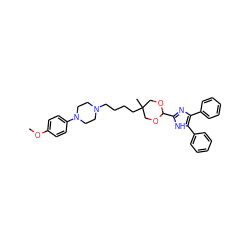 COc1ccc(N2CCN(CCCCC3(C)COC(c4nc(-c5ccccc5)c(-c5ccccc5)[nH]4)OC3)CC2)cc1 ZINC000029221855