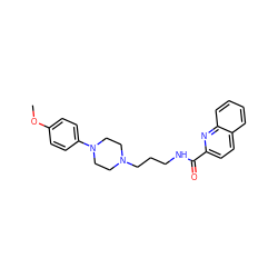 COc1ccc(N2CCN(CCCNC(=O)c3ccc4ccccc4n3)CC2)cc1 ZINC000024088691