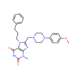 COc1ccc(N2CCN(Cc3nc4c(c(=O)[nH]c(=O)n4C)n3CCCc3ccccc3)CC2)cc1 ZINC000057142726