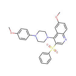 COc1ccc(N2CCN(c3c(S(=O)(=O)c4ccccc4)cnc4ccc(OC)cc34)CC2)cc1 ZINC000020382161