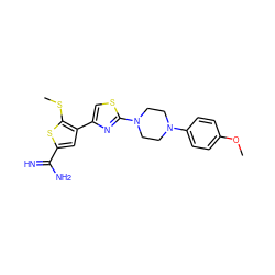 COc1ccc(N2CCN(c3nc(-c4cc(C(=N)N)sc4SC)cs3)CC2)cc1 ZINC000028003320