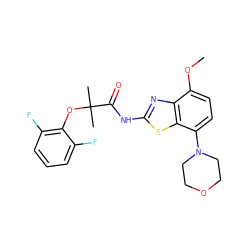 COc1ccc(N2CCOCC2)c2sc(NC(=O)C(C)(C)Oc3c(F)cccc3F)nc12 ZINC001772640829