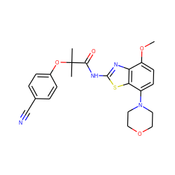 COc1ccc(N2CCOCC2)c2sc(NC(=O)C(C)(C)Oc3ccc(C#N)cc3)nc12 ZINC001772571798