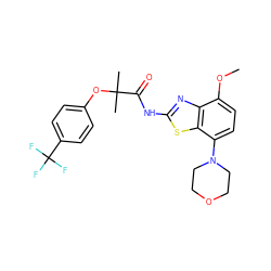 COc1ccc(N2CCOCC2)c2sc(NC(=O)C(C)(C)Oc3ccc(C(F)(F)F)cc3)nc12 ZINC001772604768