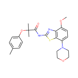 COc1ccc(N2CCOCC2)c2sc(NC(=O)C(C)(C)Oc3ccc(C)cc3)nc12 ZINC001772577617