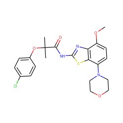 COc1ccc(N2CCOCC2)c2sc(NC(=O)C(C)(C)Oc3ccc(Cl)cc3)nc12 ZINC001772630721