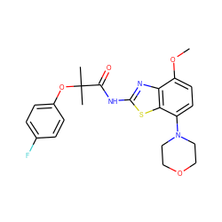 COc1ccc(N2CCOCC2)c2sc(NC(=O)C(C)(C)Oc3ccc(F)cc3)nc12 ZINC001772631766