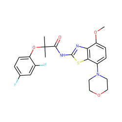 COc1ccc(N2CCOCC2)c2sc(NC(=O)C(C)(C)Oc3ccc(F)cc3F)nc12 ZINC001772644782