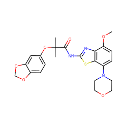 COc1ccc(N2CCOCC2)c2sc(NC(=O)C(C)(C)Oc3ccc4c(c3)OCO4)nc12 ZINC001772598852