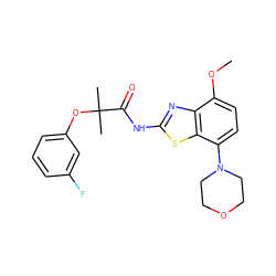 COc1ccc(N2CCOCC2)c2sc(NC(=O)C(C)(C)Oc3cccc(F)c3)nc12 ZINC001772633364