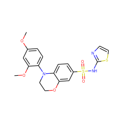 COc1ccc(N2CCOc3cc(S(=O)(=O)Nc4nccs4)ccc32)c(OC)c1 ZINC000220235202