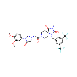 COc1ccc(N2CN(CC(=O)N3CCC4(CC3)C(=O)N(C)C(=O)N4Cc3cc(C(F)(F)F)cc(C(F)(F)F)c3)CC2=O)cc1OC ZINC000026567067