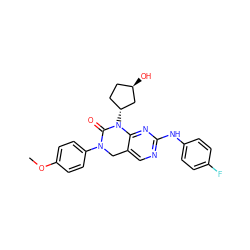 COc1ccc(N2Cc3cnc(Nc4ccc(F)cc4)nc3N([C@@H]3CC[C@@H](O)C3)C2=O)cc1 ZINC000034799992