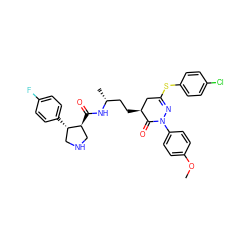 COc1ccc(N2N=C(Sc3ccc(Cl)cc3)C[C@H](CC[C@@H](C)NC(=O)[C@H]3CNC[C@@H]3c3ccc(F)cc3)C2=O)cc1 ZINC000028461373