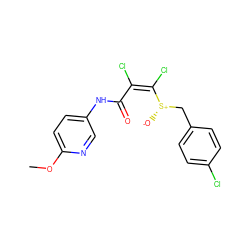 COc1ccc(NC(=O)/C(Cl)=C(/Cl)[S@@+]([O-])Cc2ccc(Cl)cc2)cn1 ZINC000008733576