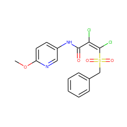 COc1ccc(NC(=O)/C(Cl)=C(/Cl)S(=O)(=O)Cc2ccccc2)cn1 ZINC000001383601