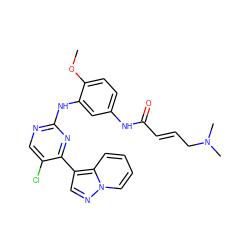 COc1ccc(NC(=O)/C=C/CN(C)C)cc1Nc1ncc(Cl)c(-c2cnn3ccccc23)n1 ZINC000096937401