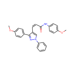 COc1ccc(NC(=O)/C=C\c2cn(-c3ccccc3)nc2-c2ccc(OC)cc2)cc1 ZINC000015836569