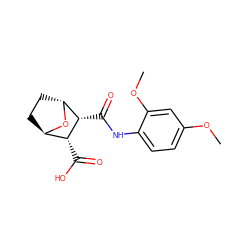 COc1ccc(NC(=O)[C@@H]2[C@H](C(=O)O)[C@H]3CC[C@H]2O3)c(OC)c1 ZINC000137678272