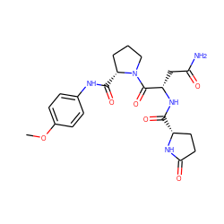 COc1ccc(NC(=O)[C@@H]2CCCN2C(=O)[C@H](CC(N)=O)NC(=O)[C@@H]2CCC(=O)N2)cc1 ZINC000034354448