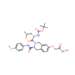 COc1ccc(NC(=O)[C@@H]2Cc3ccc(OCC(=O)NO)cc3CN2C(=O)[C@H](CC(C)C)NC(=O)OC(C)(C)C)cc1 ZINC000072172355