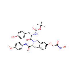 COc1ccc(NC(=O)[C@@H]2Cc3ccc(OCC(=O)NO)cc3CN2C(=O)[C@H](Cc2ccc(O)cc2)NC(=O)OC(C)(C)C)cc1 ZINC000072172205
