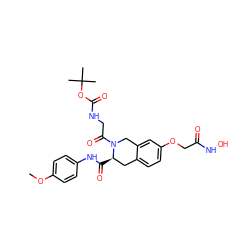 COc1ccc(NC(=O)[C@@H]2Cc3ccc(OCC(=O)NO)cc3CN2C(=O)CNC(=O)OC(C)(C)C)cc1 ZINC000072171913