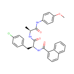 COc1ccc(NC(=O)[C@H](C)NC(=O)[C@H](Cc2ccc(Cl)cc2)NC(=O)c2cccc3ccccc23)cc1 ZINC000029236463