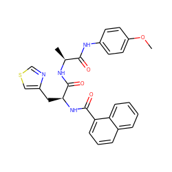 COc1ccc(NC(=O)[C@H](C)NC(=O)[C@H](Cc2cscn2)NC(=O)c2cccc3ccccc23)cc1 ZINC000029227781