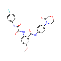 COc1ccc(NC(=O)C(=O)Nc2ccc(F)cc2)c(C(=O)Nc2ccc(N3CCOCC3=O)cc2)c1 ZINC000299863401