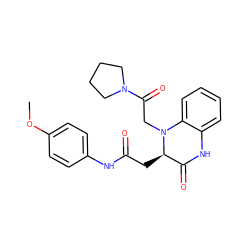 COc1ccc(NC(=O)C[C@@H]2C(=O)Nc3ccccc3N2CC(=O)N2CCCC2)cc1 ZINC000007191837