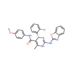 COc1ccc(NC(=O)C2=C(C)NC(Nc3nc4ccccc4o3)=N[C@H]2c2ccccc2Br)cc1 ZINC000139366851