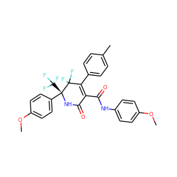 COc1ccc(NC(=O)C2=C(c3ccc(C)cc3)C(F)(F)[C@](c3ccc(OC)cc3)(C(F)(F)F)NC2=O)cc1 ZINC001772619099