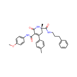 COc1ccc(NC(=O)C2=C(c3ccc(C)cc3)C[C@@](C)(C(=O)NCCCc3ccccc3)NC2=O)cc1 ZINC001772654806