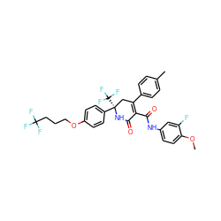 COc1ccc(NC(=O)C2=C(c3ccc(C)cc3)C[C@@](c3ccc(OCCCC(F)(F)F)cc3)(C(F)(F)F)NC2=O)cc1F ZINC001772601927