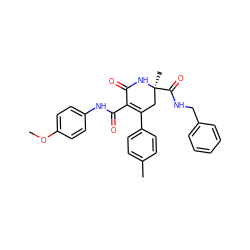 COc1ccc(NC(=O)C2=C(c3ccc(C)cc3)C[C@](C)(C(=O)NCc3ccccc3)NC2=O)cc1 ZINC001772608204