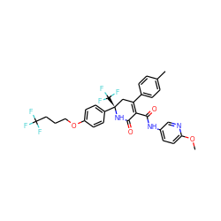 COc1ccc(NC(=O)C2=C(c3ccc(C)cc3)C[C@](c3ccc(OCCCC(F)(F)F)cc3)(C(F)(F)F)NC2=O)cn1 ZINC000206000286