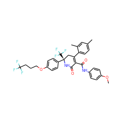 COc1ccc(NC(=O)C2=C(c3ccc(C)cc3C)C[C@](c3ccc(OCCCC(F)(F)F)cc3)(C(F)(F)F)NC2=O)cc1 ZINC001772630947
