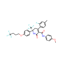 COc1ccc(NC(=O)C2=C(c3ccc(C)cc3F)C[C@@](c3ccc(OCCCC(F)(F)F)cc3)(C(F)(F)F)NC2=O)cc1 ZINC001772611082