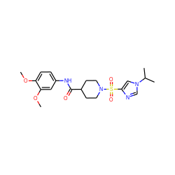 COc1ccc(NC(=O)C2CCN(S(=O)(=O)c3cn(C(C)C)cn3)CC2)cc1OC ZINC000064957567