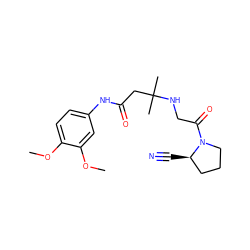 COc1ccc(NC(=O)CC(C)(C)NCC(=O)N2CCC[C@H]2C#N)cc1OC ZINC000035900973