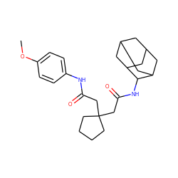 COc1ccc(NC(=O)CC2(CC(=O)NC3C4CC5CC(C4)CC3C5)CCCC2)cc1 ZINC000043065499