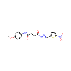 COc1ccc(NC(=O)CCC(=O)N/N=C/c2ccc([N+](=O)[O-])s2)cc1 ZINC000001848175