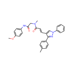 COc1ccc(NC(=O)CN(C)C(=O)/C=C/c2cn(-c3ccccc3)nc2-c2ccc(C)cc2)cc1 ZINC000012884404