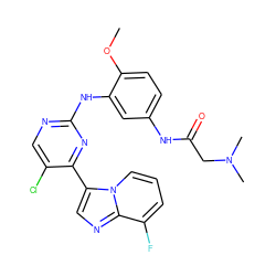 COc1ccc(NC(=O)CN(C)C)cc1Nc1ncc(Cl)c(-c2cnc3c(F)cccn23)n1 ZINC000168657076