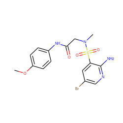 COc1ccc(NC(=O)CN(C)S(=O)(=O)c2cc(Br)cnc2N)cc1 ZINC000020484256