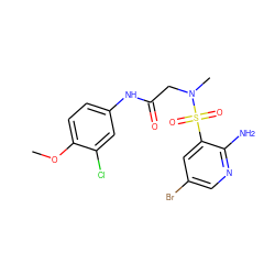 COc1ccc(NC(=O)CN(C)S(=O)(=O)c2cc(Br)cnc2N)cc1Cl ZINC000020484343