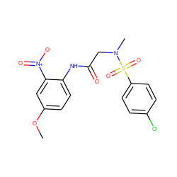 COc1ccc(NC(=O)CN(C)S(=O)(=O)c2ccc(Cl)cc2)c([N+](=O)[O-])c1 ZINC000005065415