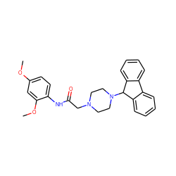 COc1ccc(NC(=O)CN2CCN(C3c4ccccc4-c4ccccc43)CC2)c(OC)c1 ZINC000096900669