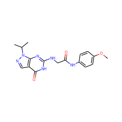 COc1ccc(NC(=O)CNc2nc3c(cnn3C(C)C)c(=O)[nH]2)cc1 ZINC000299825113